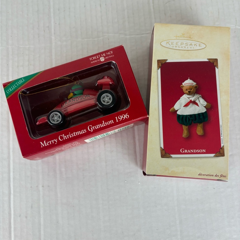 2-Grandson Christmas Tree ornaments/In Box